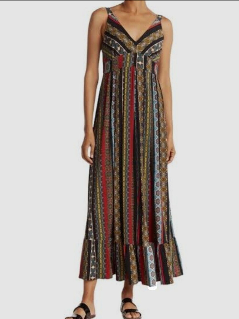 T Tahari Boho PatchWork Vaction Beach Casual Outings Brunch Date Maxi Dress